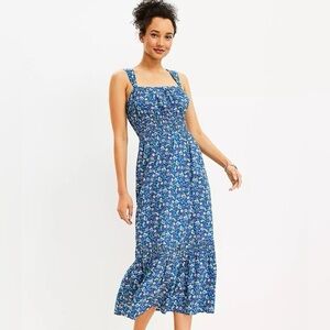 LOFT Floral Shirred Flounce Maxi Dress M
